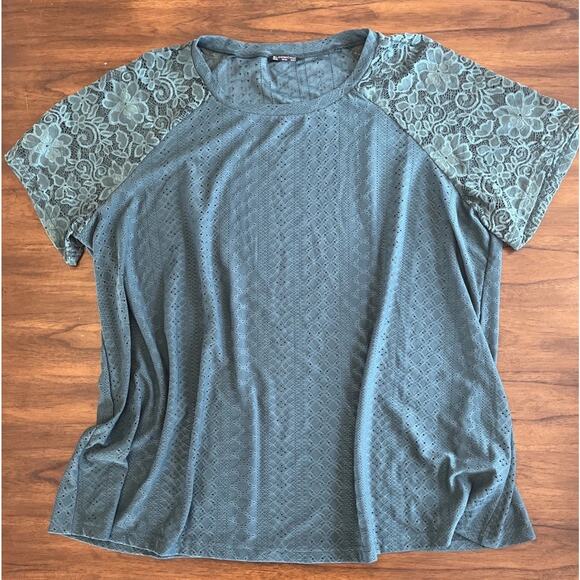 Bloom Chic Womens Sz 26 Teal Tunic Top Floral Lace Fall Layer Whimsy Cottage - Picture 1 of 8